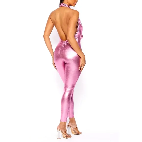 Barb Pink Leather Jumpsuit - Picture 2 of 4